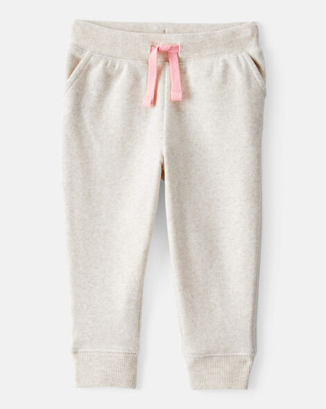 Product image 1 of Baby Girl Solid Fleece Drawstring Joggers - Oatmeal