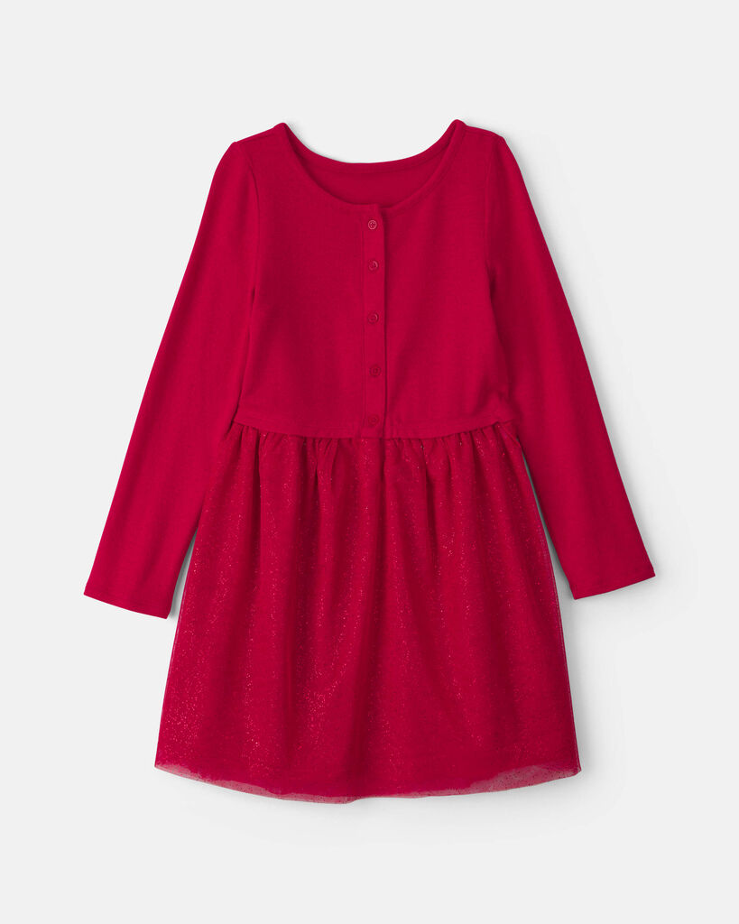 Carter's girls tulle long-sleeve dress 10 Red