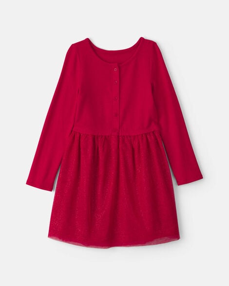 girls tulle long-sleeve dress - red