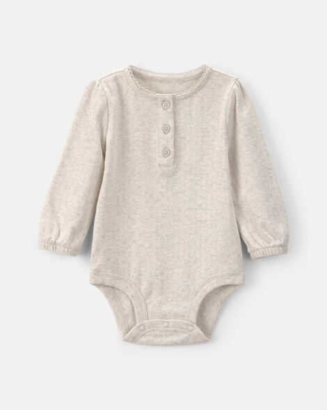 Baby Girl Ribbed Long-Sleeve Bodysuit - Cream