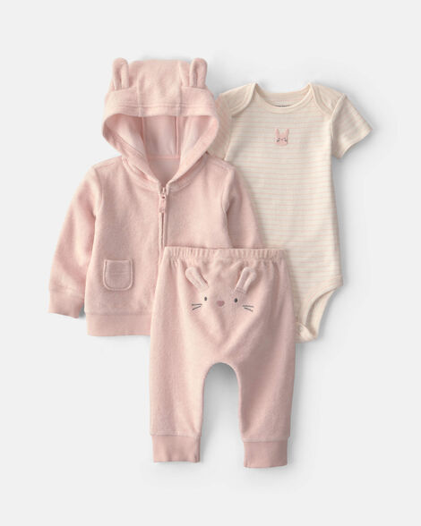 baby girl 3-piece bunny terry layering set - pink