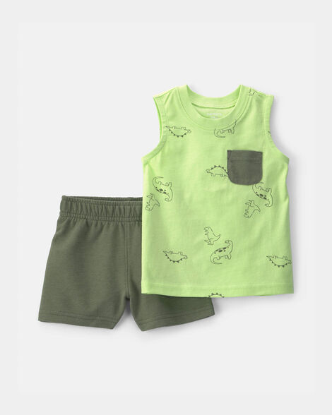 baby boy 2-piece dinosaur top & short set - green