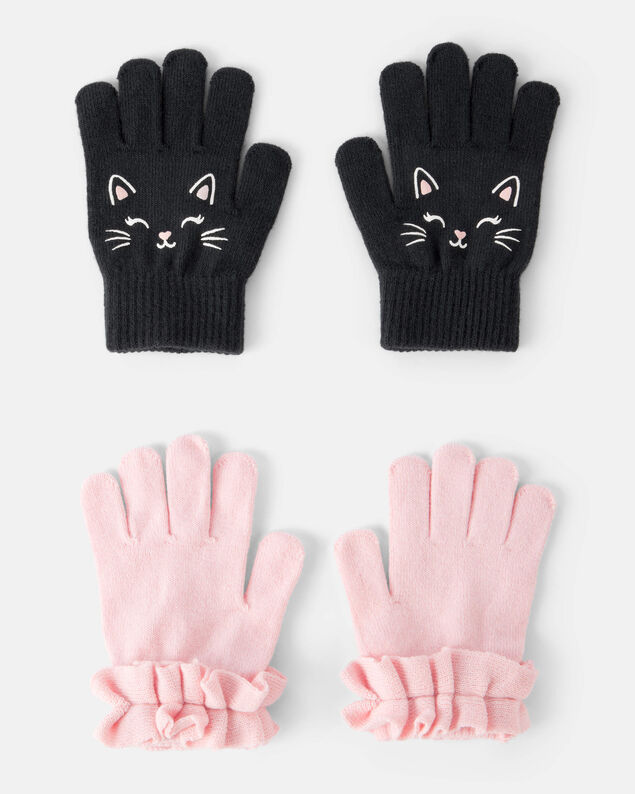 Product image 1 of Girls 2-Pack Cat Winter Gloves - Black/Pink