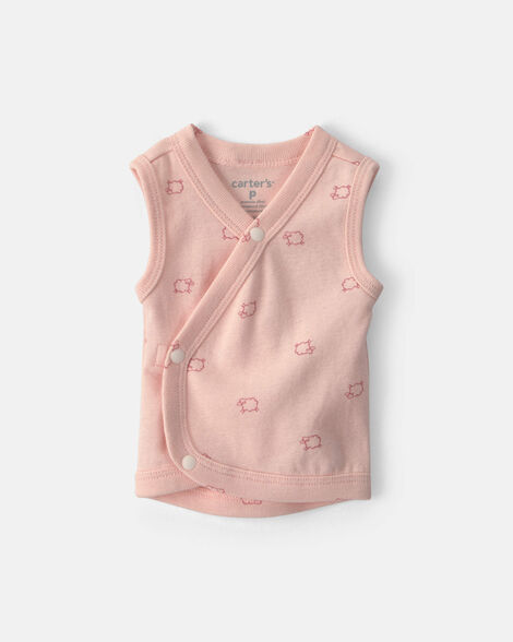 baby girl sheep side-snap cotton tank - pink