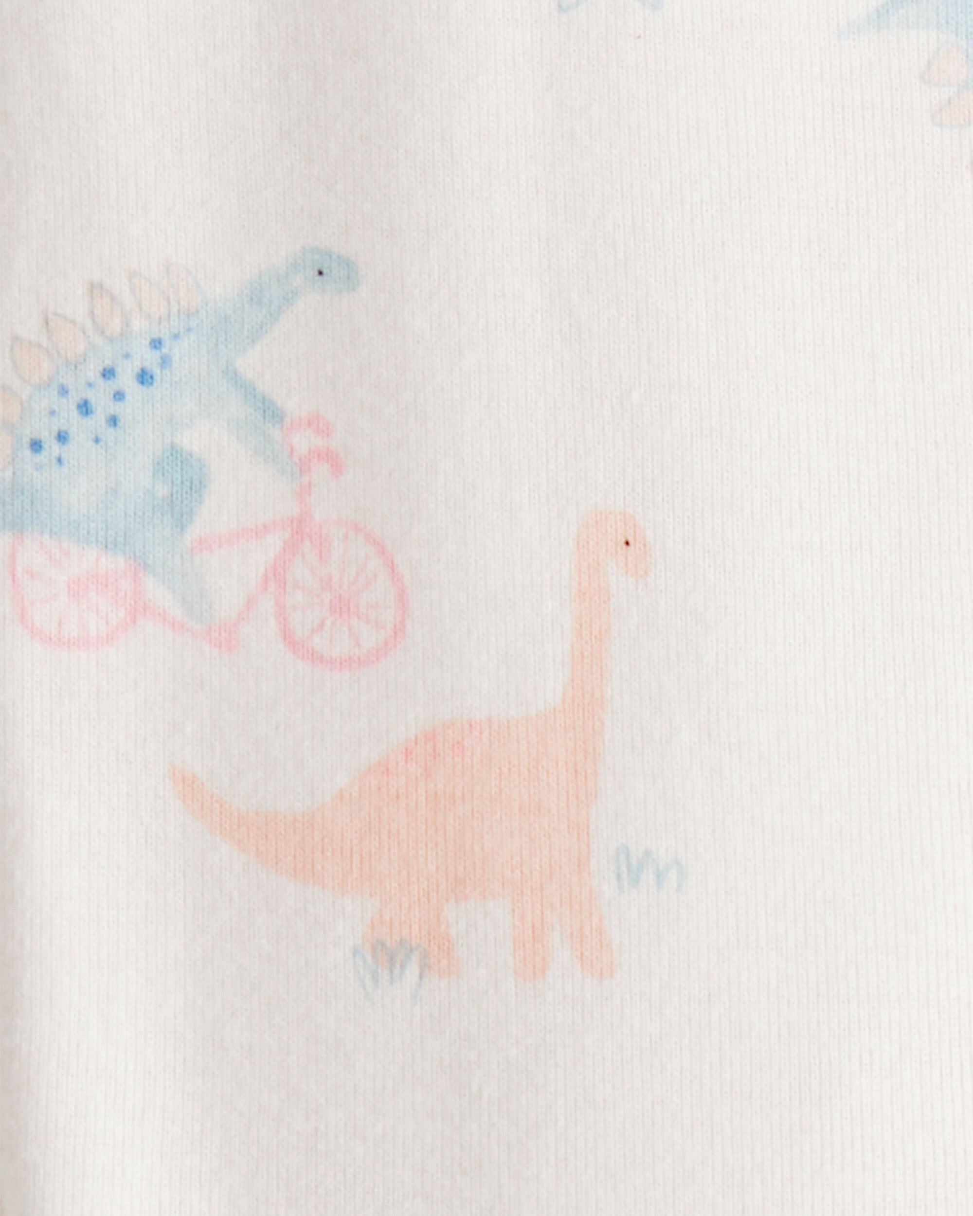 Toddler Girl Dinosaur Print 100% Cotton Long-Sleeve 2-Way Zip 1-Piece Pajamas - White