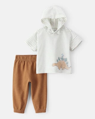 Product image 1 of Baby 2-Piece Dinosaur Striped Hooded Tee & Jogger Set