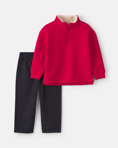 toddler boy 2-piece fleece pullover & pant set - red/grey