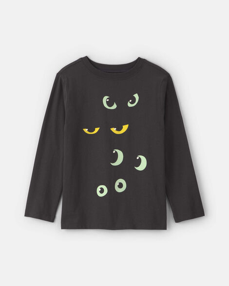 kids halloween eyes long-sleeve graphic tee - black