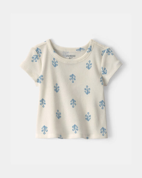 Baby Girl Floral Ribbed Tee - Ivory