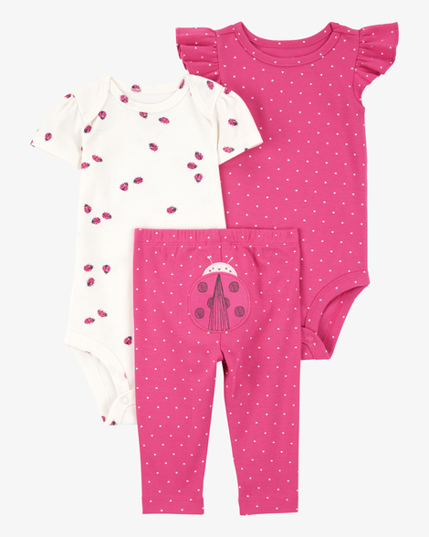 baby girl 3-piece ladybug bodysuits & pant set - pink