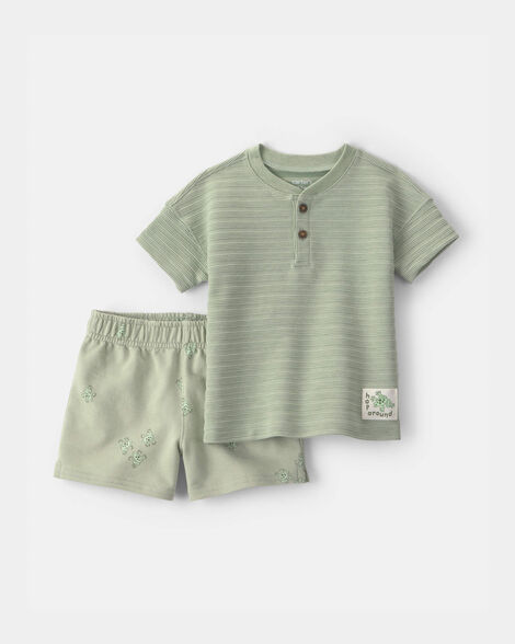 baby boy 2-piece frog top & short set - green