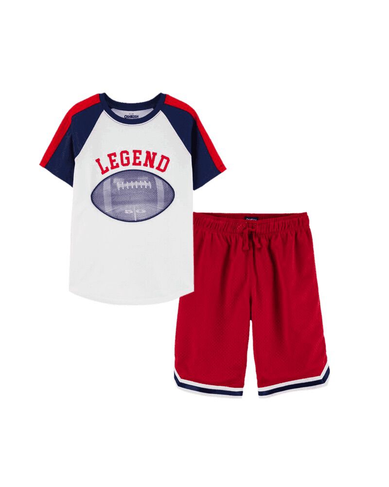 Football Action Graphic Tee Mesh Basketball Shorts Bundle