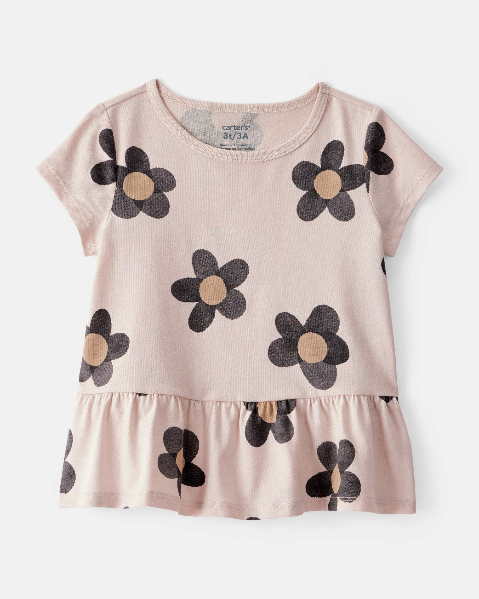 Toddler Girl Flower Print Short-Sleeve Peplum Top - Tan
