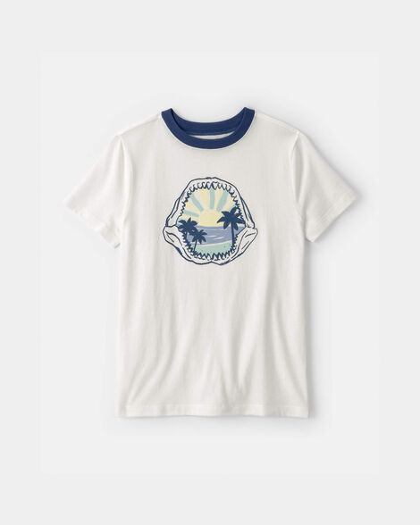 kids shark fossil graphic tee - ivory