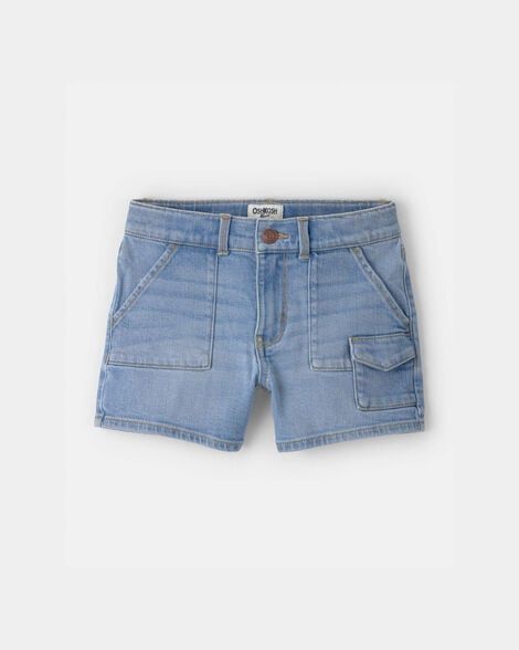 Girls Denim Utility Shorts - Light Wash