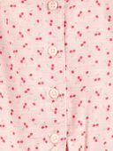 Pink - Kid Tie Button-Front Cherry Linen Look-Alike Romper, Selected