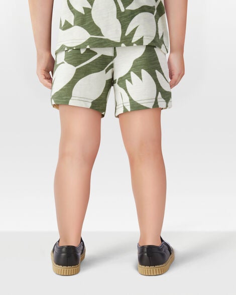  Product image 3 of Toddler Tropical Print Pull-On French Terry Shorts - Green/White