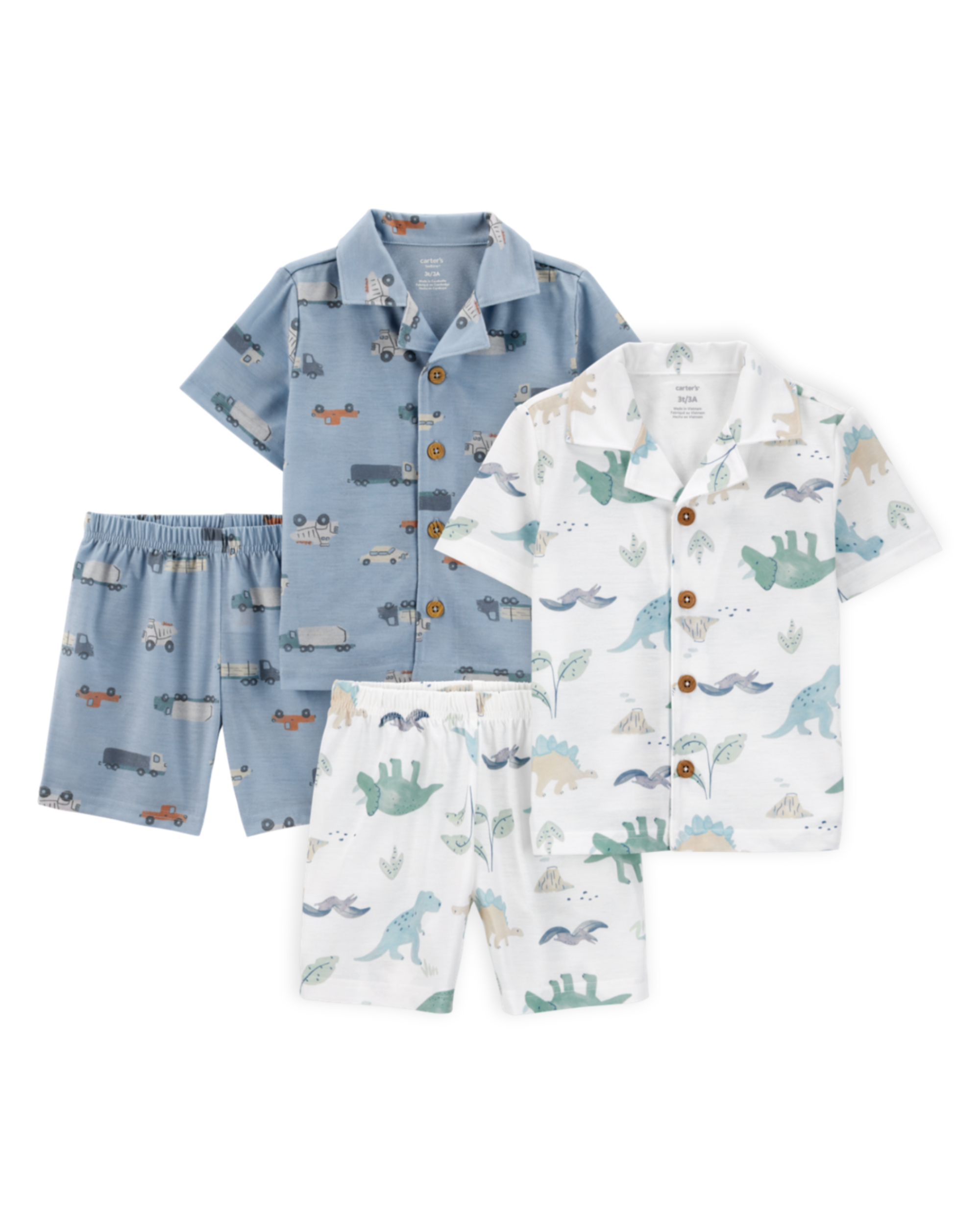 Toddler 4-Piece Loose Fit Coat-Style Pajamas - Blue/Ivory