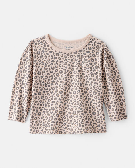 baby girl leopard print long-sleeve top - brown
