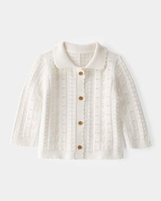 Product image 1 of Baby Pointelle Button-Down Collared Cardigan - Ivory