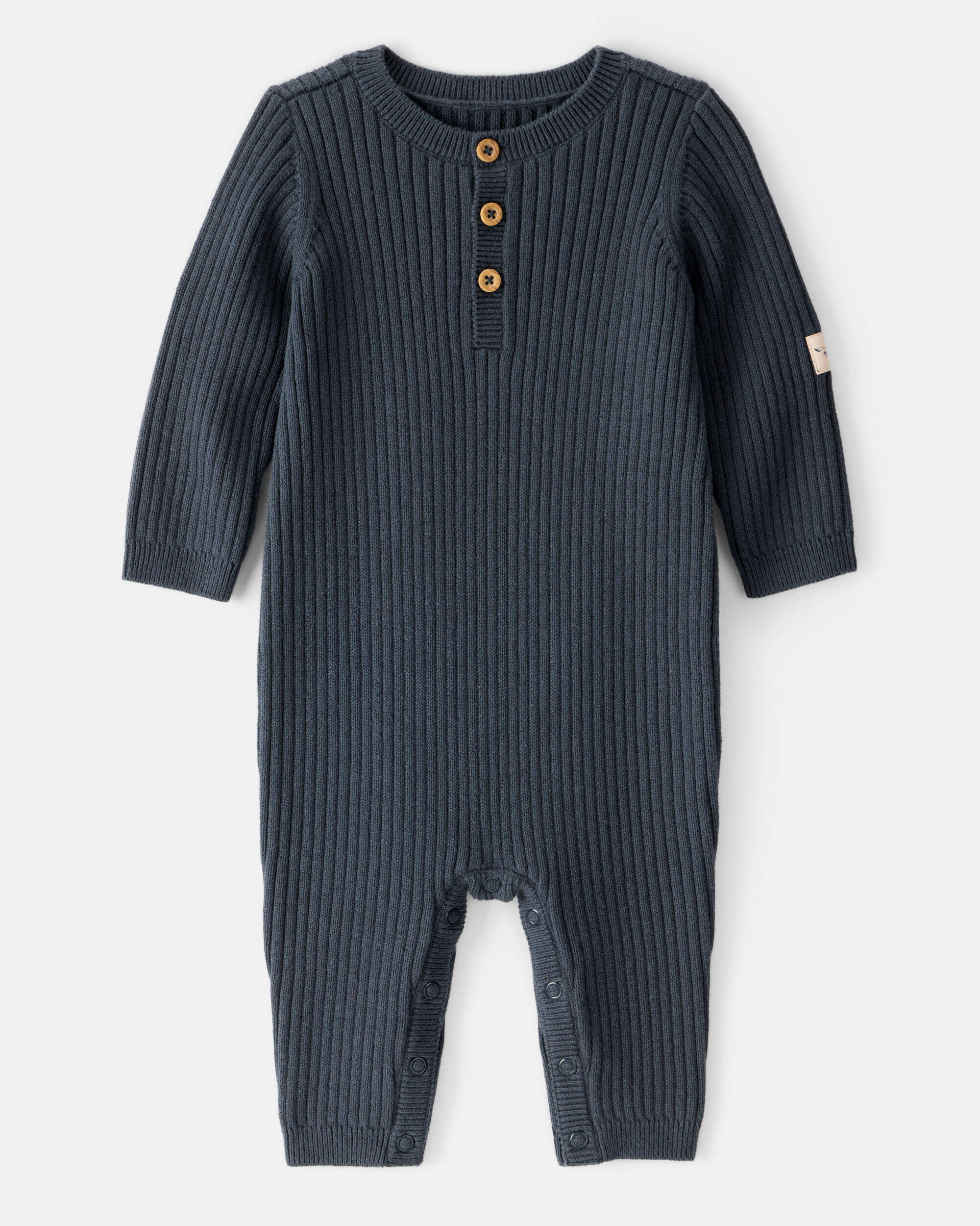 Baby Button-Down Sweater Jumpsuit - Navy