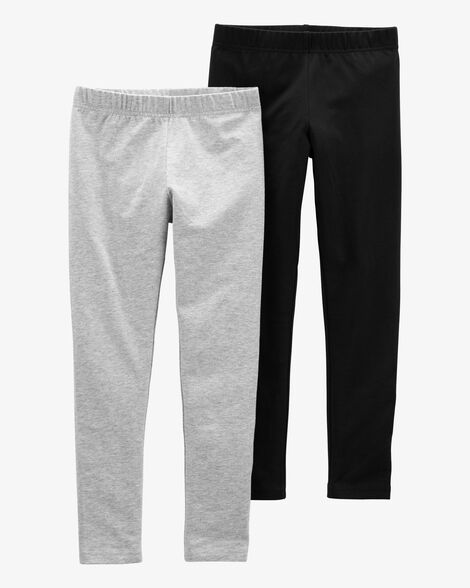  Product image 1 of Kid 2-Pack Black & Grey Cotton Stretch Leggings 