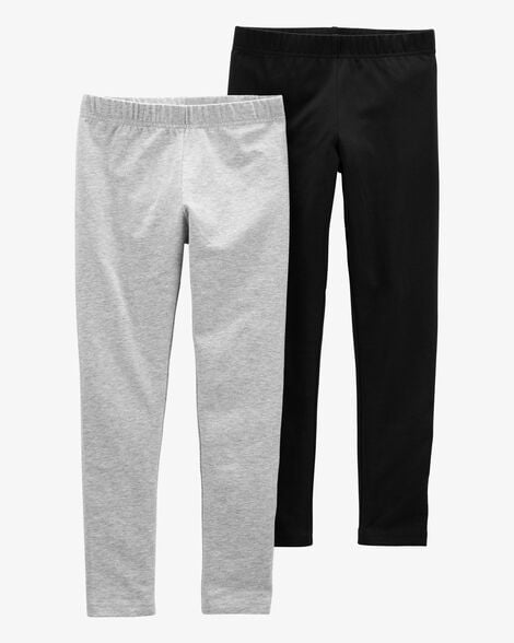 Product image 1 of Kid 2-Pack Black & Grey Cotton Stretch Leggings