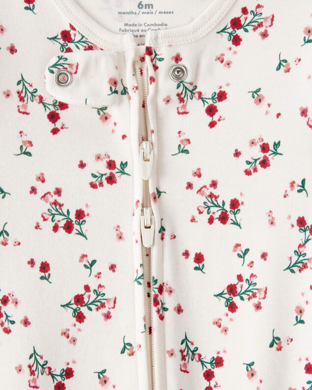 Product image 2 of Baby Girl Bow Floral Print 100% Cotton Sleep & Play Pajamas - White/Red