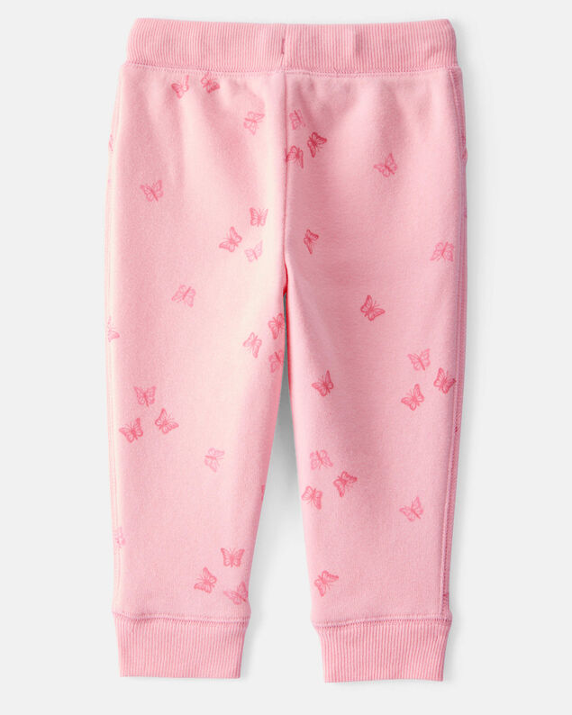 Product image 2 of Baby Girl Butterfly Print Fleece Drawstring Joggers - Pink