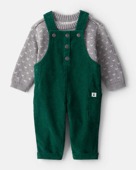baby boy 2-piece sweater & overall set - green