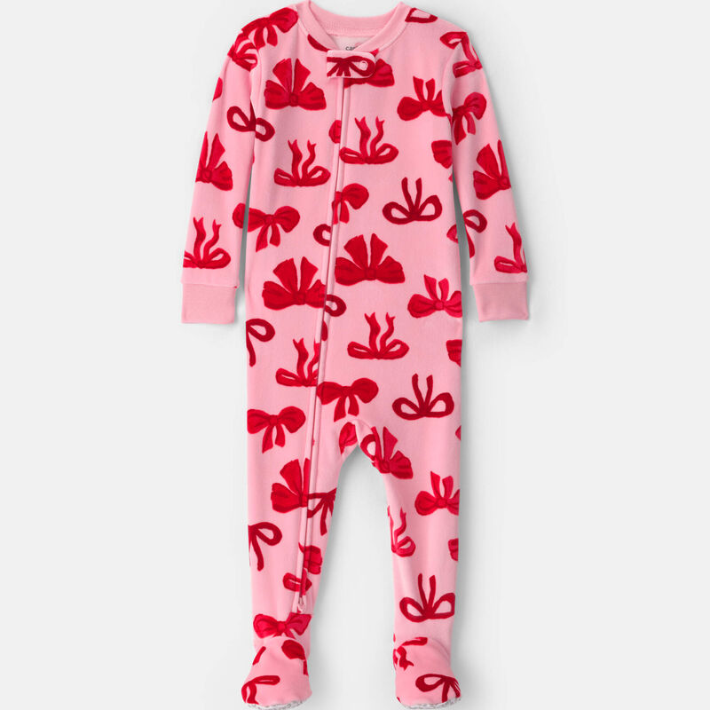 Baby Girl 1-Piece Bows 2-Way Zip DreamPlush Snug Fit Footed Pajama - Pink