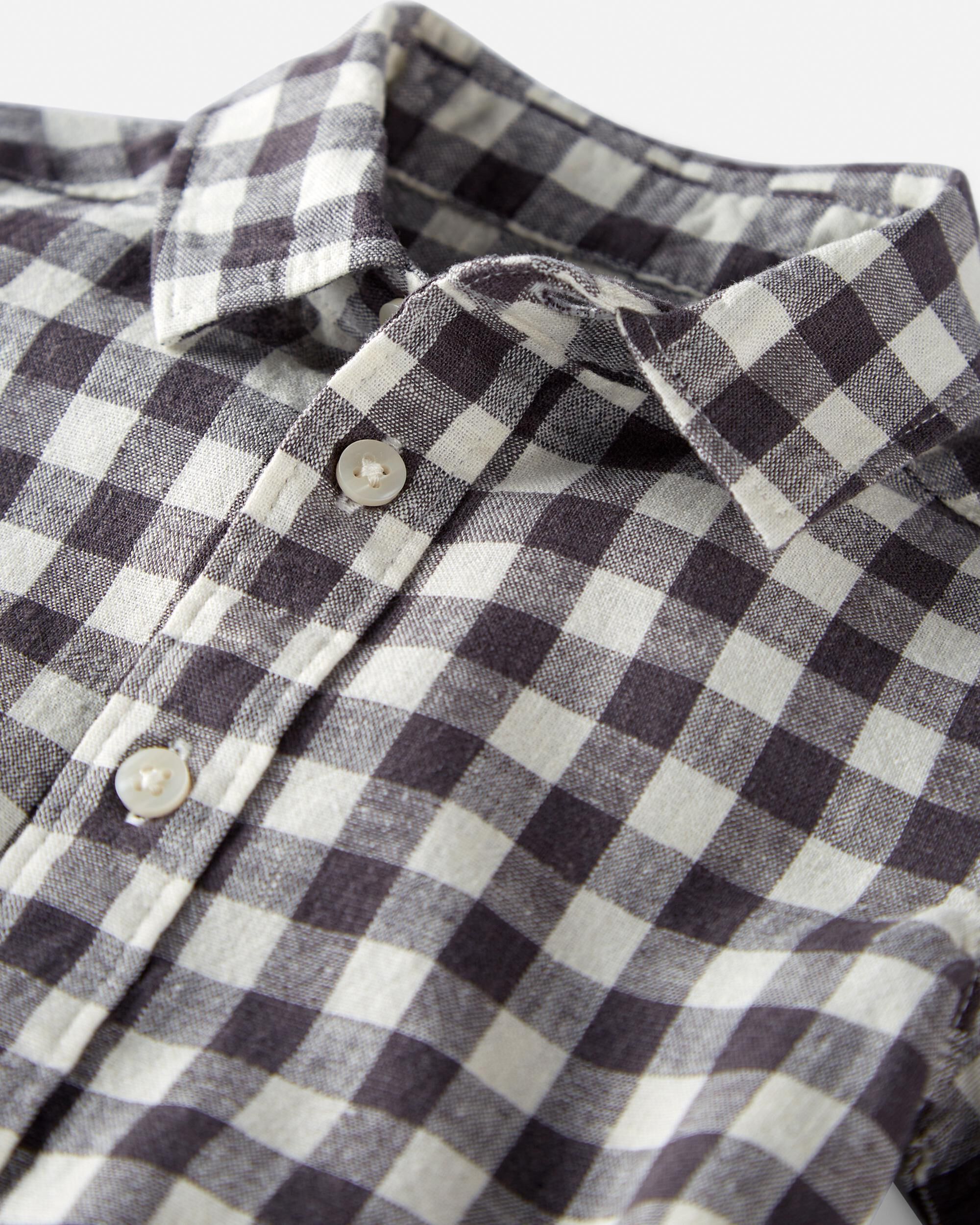 マスオ　　 　COTTON LINEN GINGHAM SHIRT Cotton-Linen Boxy Camp Shirt in Gingham Check | Madewell