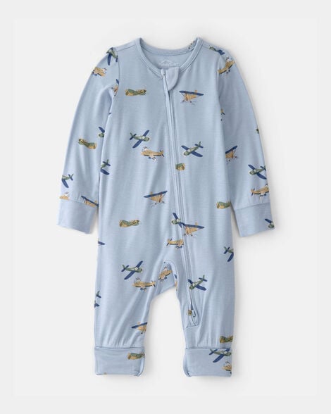 baby boy plane 2-way zip purelysoft sleep & play pajama - blue