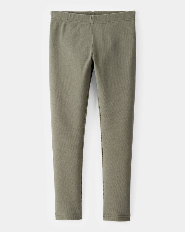 Product image 1 of Kid Solid Cotton Ribbed Stretch Leggings - Green