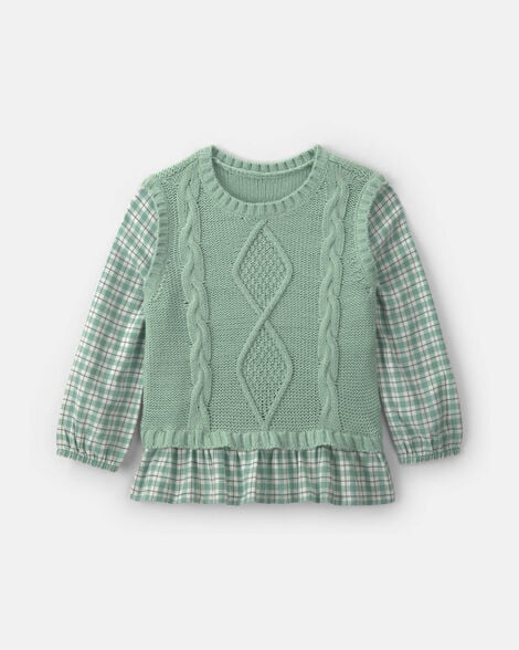 toddler girl plaid sweater vest top - green