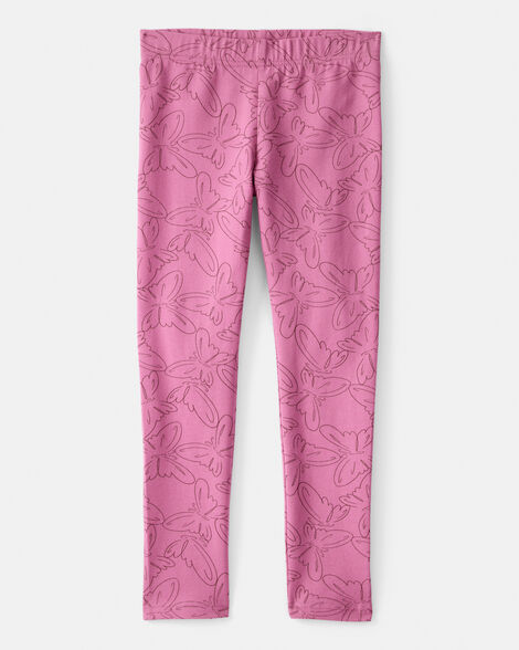Product image 1 of Girls Butterfly Print Cotton Pull-On Stretch Leggings - Pink