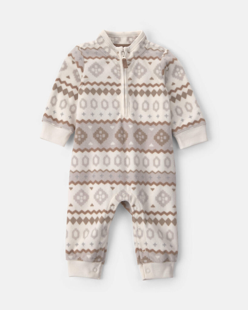 Carter's Baby Boys' Fair Isle Long-Sleeve Microfleece Jumpsuit - Cream/Gray