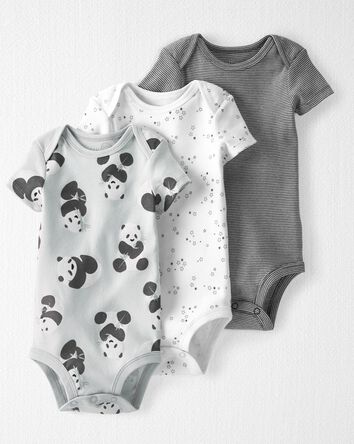 Baby Organic Cotton 3-Pack Panda-Print & Striped Bodysuits