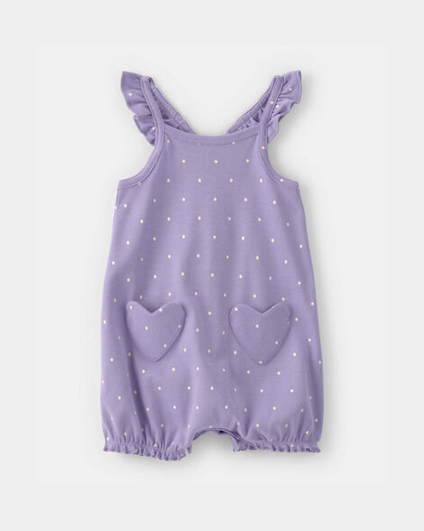 baby girl polka dots sleeveless romper - purple