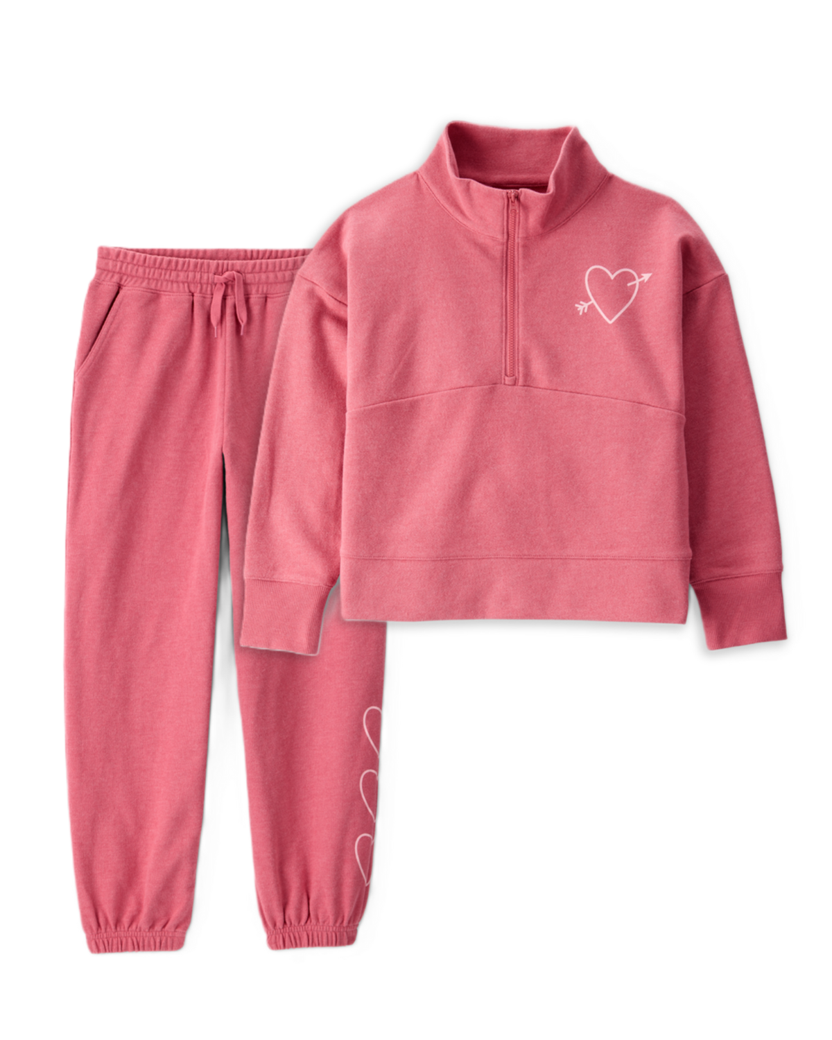 Girls 2-Piece Heart Print Hoodie & Joggers Set - Pink