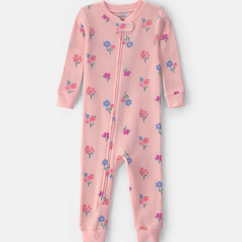 Toddler Girl 1-Piece Floral Thermal Waffle Knit Pajama - Pink