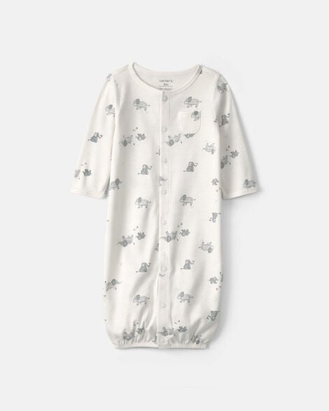 baby elephant 100% cotton converter gown - ivory
