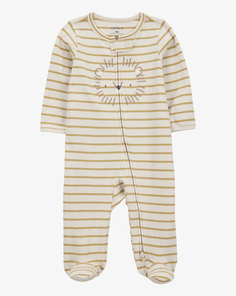 baby boy lion striped 2-way zipper cotton sleep & play pajamas - tan