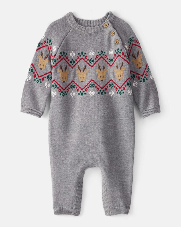 Product image 1 of Baby Boy Fair Isle Long-Sleeve Jumpsuit - Grey