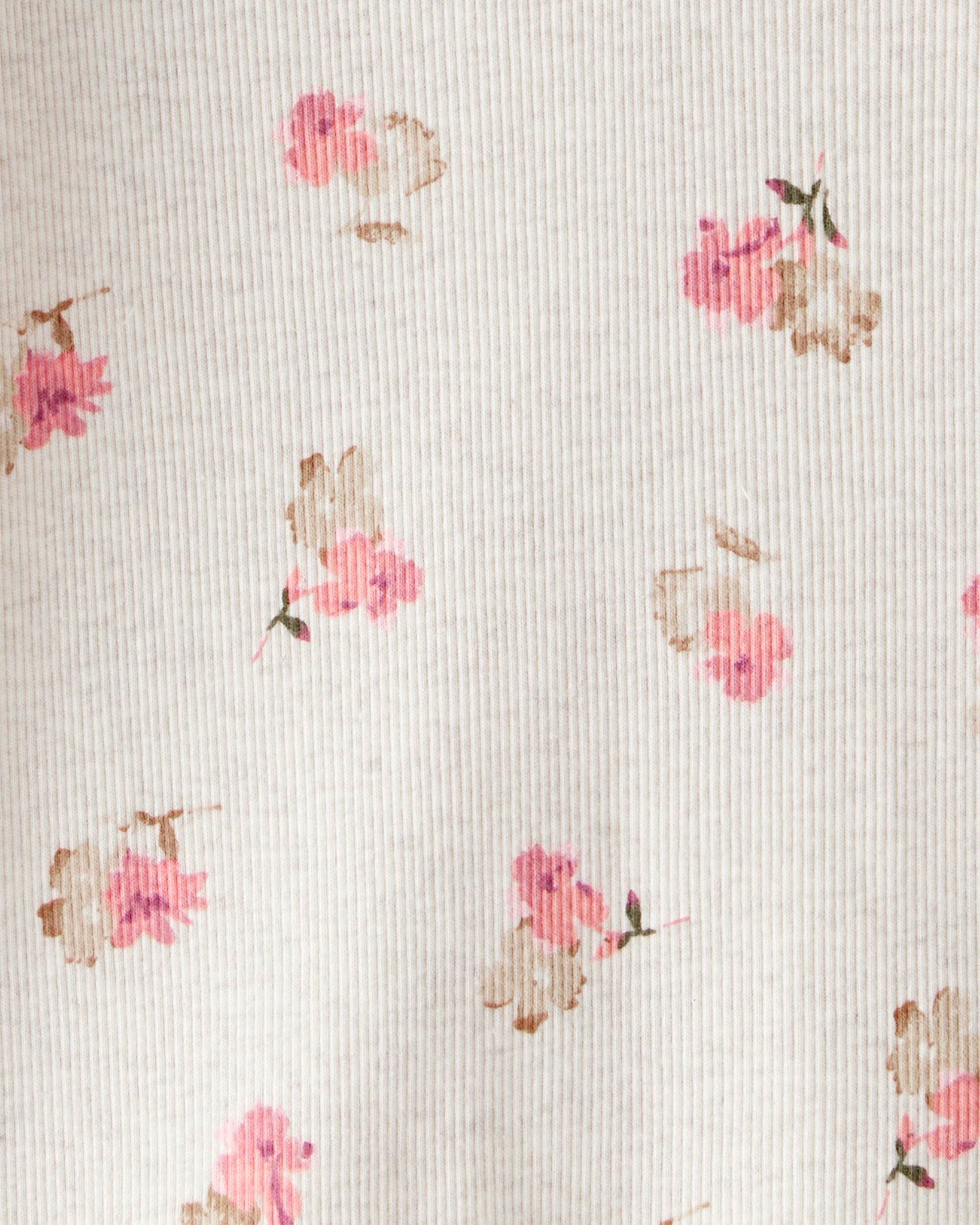 Toddler Girl Floral Print Cotton Long-Sleeve Henley Top - Cream