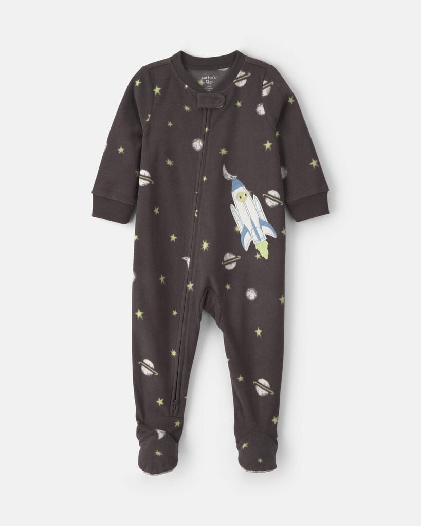 Carter's baby boy 1-piece space 2-way zip fleece loose fit footed pajama 12M Black