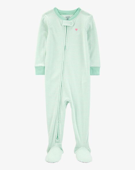  Product image 1 of Baby Striped Snug Fit Cotton Footie 1-Piece Pajamas - Green