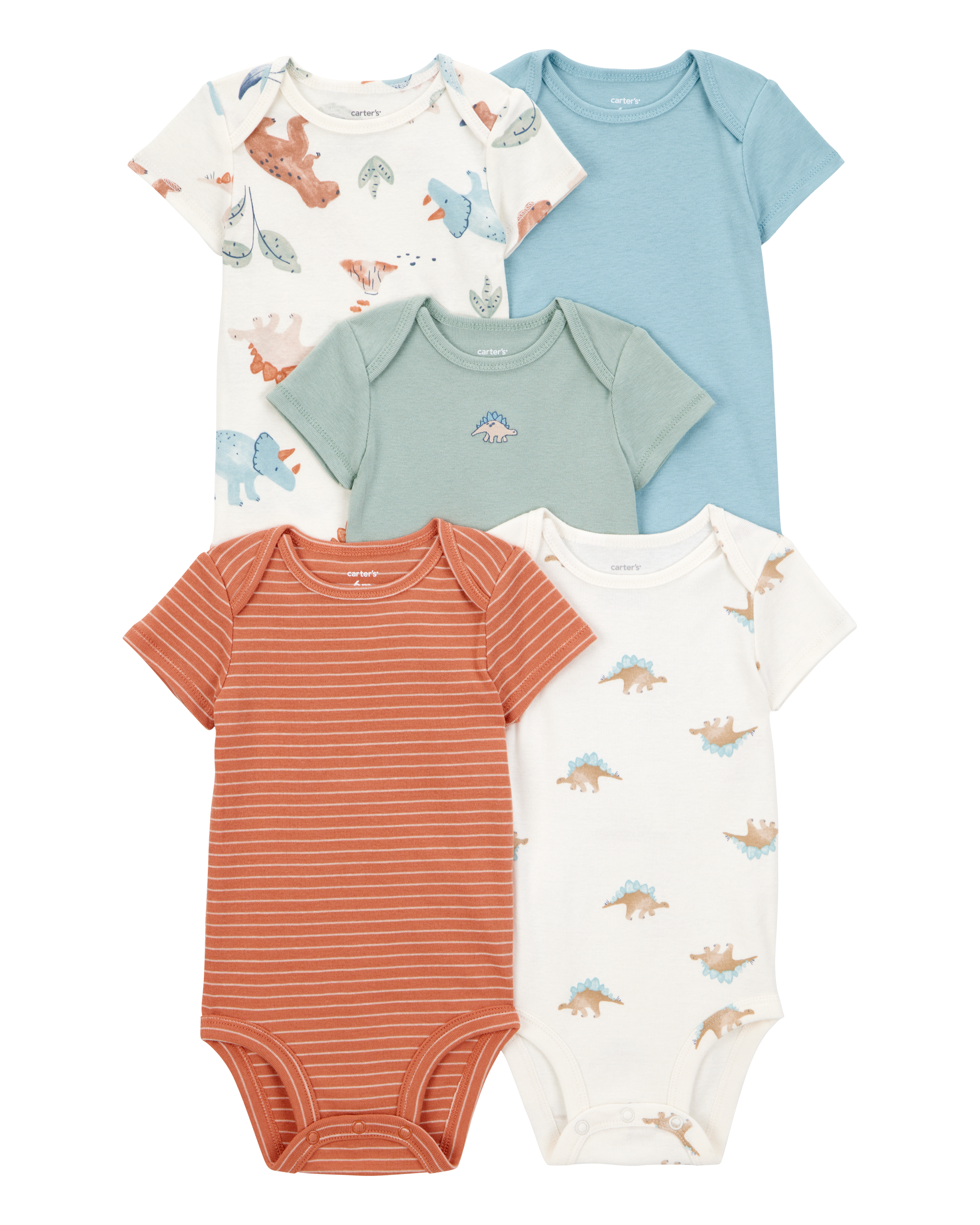 Baby Boy 5-Pack Dinosaur Short-Sleeve Cotton Bodysuits