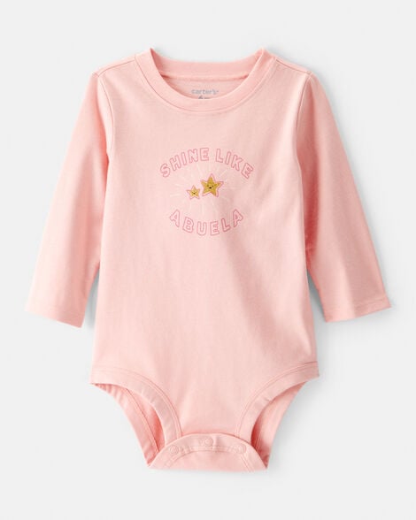 baby girl shine like abuela cotton long-sleeve graphic bodysuit - pink