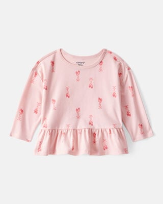 Baby Girl Long-Sleeve Peplum Top - Black